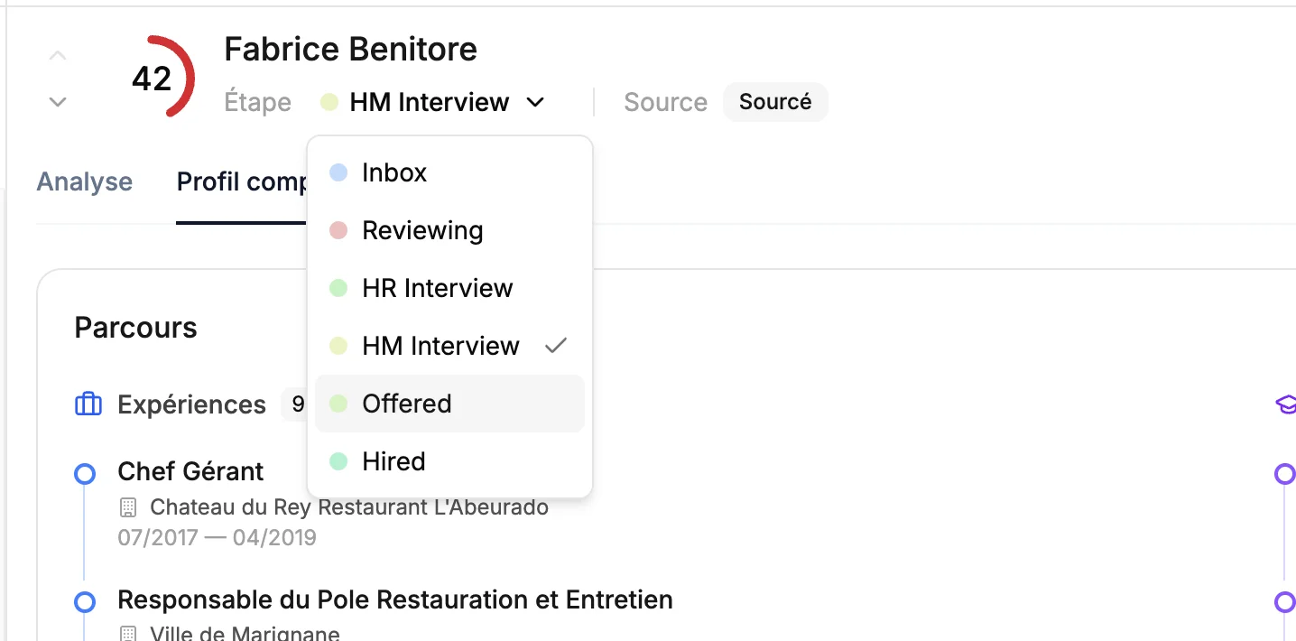 Changement de stage d'un candidat